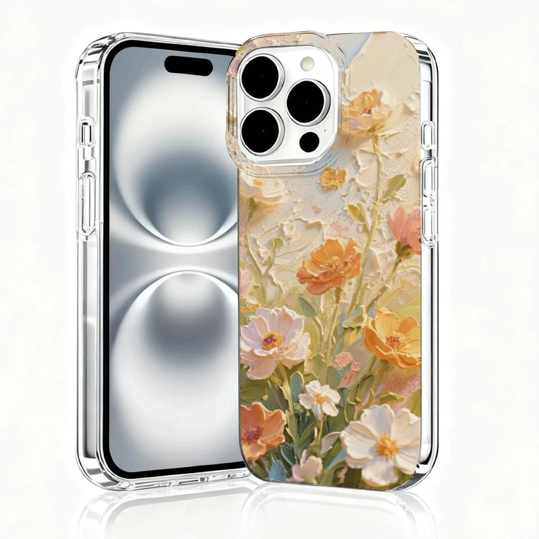 for iPhone 16 Pro Max Case, Floral Clear Cases, Cute Floral Pattern Flower Design, Oil Painting Flower Phone Case, Scratch Resistant Shockproof Cover, Aesthetic Phone CoverB138
