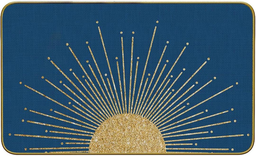 Mingnei Boho Sun Sunshine Rug, Black Boho Classroom Doormat Door Mat, 30x17 Welcome (Blue) for Kitchen Home, Front Door Mat, Outdoor Indoor Use