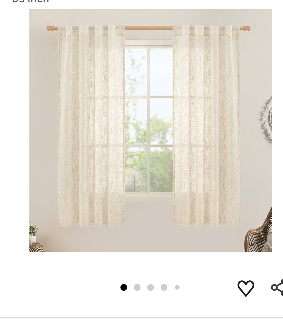 LAMIT Semi Sheer Beige Linen Curtains 63 inch, Light Filtering Panels Back Tab and Rod Pocket Neutral Drapes for Bedroom/Living Room, Beige, 2 Panels, 34 x 63 Inch