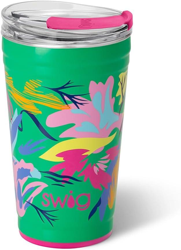 Swig Life 24oz Party Cup, Stackable Insulated Travel Coffee Tumbler with EZ Slider Lid, Cup Holder Friendly, Stainless Steel 24 oz Tumbler, Reusable Coffee Mug (Paradise)