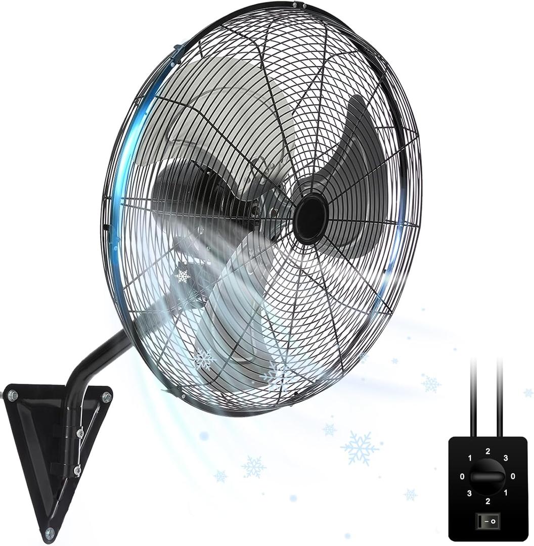18In Wall Mount Fan, 120 Oscillating Fan and High Velocity 3-Speed Wall Fans, 5500 CFM Industrial Outdoor Wall Fans for Commercial, Garage, Residential, Warehouse - Etl Listed, Black