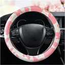 Dotesy Leather Cow Pattern Steering Wheel Cover Protector Cow Print Car Accessories Anti Slip Universal for 36.5-38cm (Pink White)