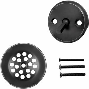 Trip Lever Bathtub Drain Kit with Strainer  2-Hole Overflow Faceplate, Matching Screws  Tub Drain Trim Replacement Set for Bathroom Bathtubs (Matte Black)