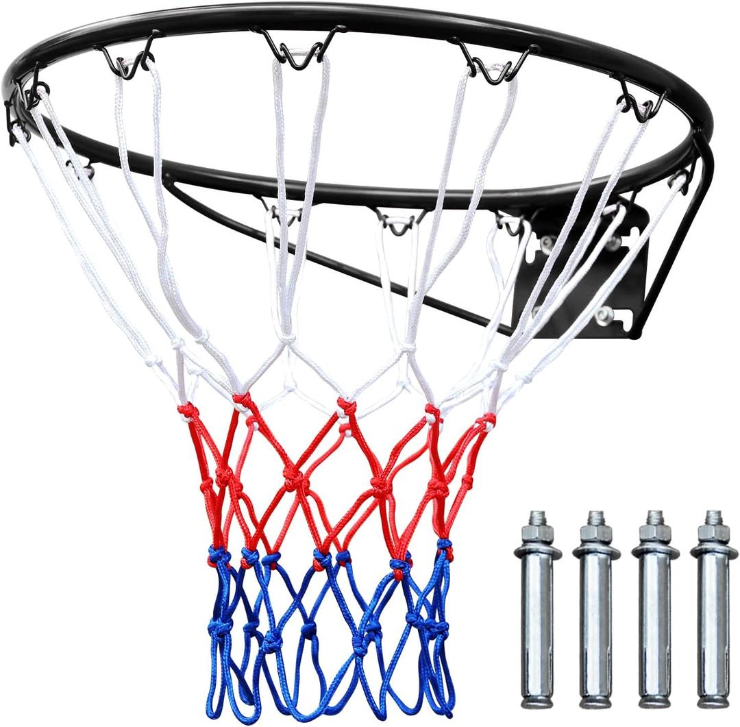 Basketball Rim Replacement Standard 18" Steel Rim Wall Mounted Basketball Goal Hoop with Net for Indoor Outdoor