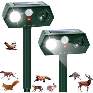 Sonic Fortress Pro Deer Repellent Devices Solar Ultrasonic Animal Repellent Outdoor with Motion Sensor & Flashing Light Cat Squirrel Deterrent to Keep Racoon Rabbit Out of Yard & Garden 2 Pack