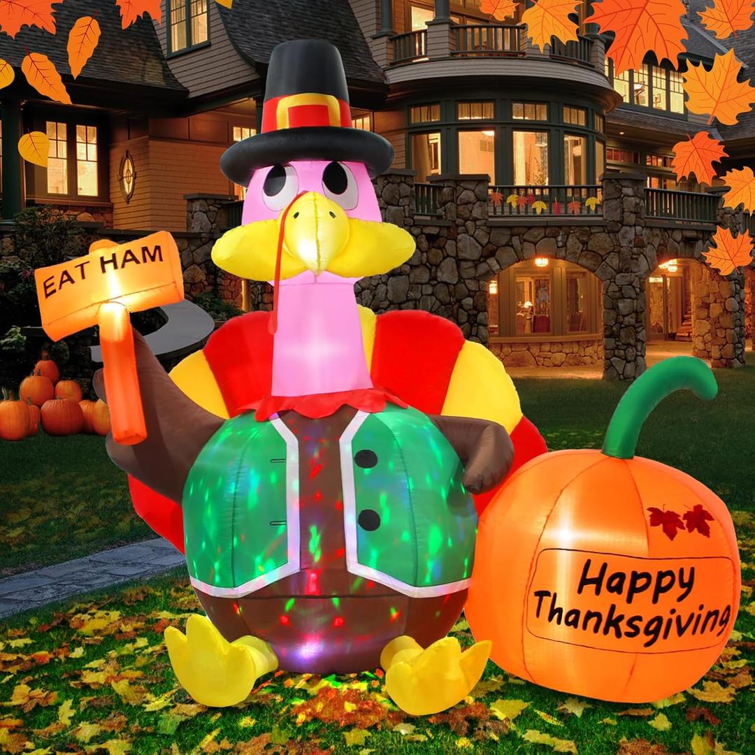 Thanksgiving Inflatable Turkey Outdoor Decorations 6FT with Colorful Tail Blow up Turkey Inflatables Built-in LED Lights Yard Lawn Decor Display Autumn Indoor Holiday Decoration