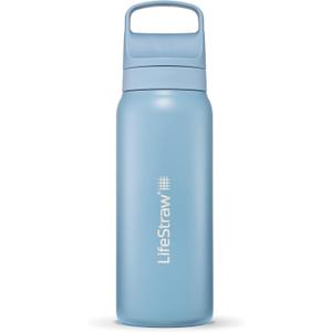 LifeStraw Go Series  Insulated Stainless Steel Water Filter Bottle for Travel and Everyday Use Removes Bacteria, Parasites and Microplastics, Improves Taste, 24oz Icelandic Blue