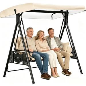 Swing Canopy Replacement Cover, 3 Seat Waterproof Outdoor Swing Covers for Outdoor Patio Swings, Universal Fit Garden Backyard Furniture Covers Porch Swings Canopy Replacement Top (Beige, Large)