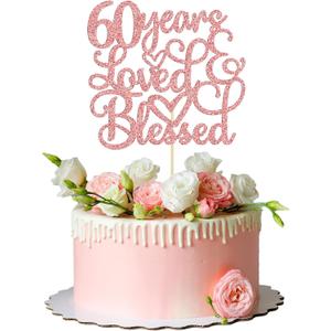 Gyufise 1Pc Rose Gold Glitter 60 Years Love and Blessed Cake Topper Cheers to 60 Years Happy 60th Cake Topper for 60th Birthday Wedding Anniversary Party Decoration Suppliers