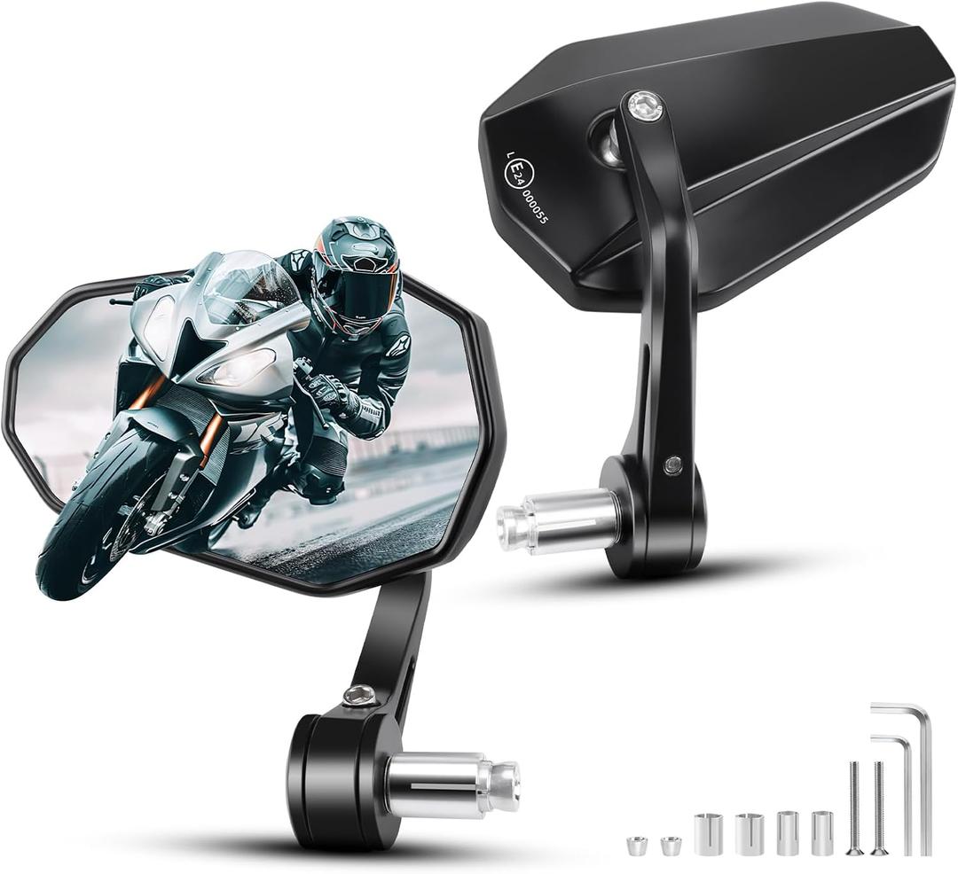 Universal Motorcycle Mirrors for Handlebars, Motorcycle Side Mirrors Handle Mount Bar End Mirror, Motor Mirrors Fit for Scooter, ATV, Dirt Bike, Cruiser, E-bike, Snowmobile