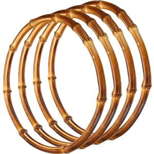 PATIKIL 8 Inch Bamboo Purse Handles, 4 Pcs Round Replacement Handmade Rings for Tote Bag Purse Making Decorations, Brown