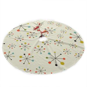 Retro Modern 50S 60S Traditional Christmas Tree Skirt 35.5 Inch - Holiday Party Decoration (White)