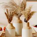 Beige Decorative Vase Set of 3 - Modern Boho Style Ribbed Ceramic Bud Vases for Flowers, Mini Small Vases for Shelf, Shelves, Bookshelf, Entryway Table & Home Decor Aesthetic (Beige White)