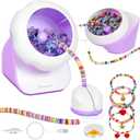 Clay Bead Spinner and Seed Bead Spinner, Electric Bead Spinner for Jewelry Making, Bracelet Spinner and Necklace Making Machine with Bead Needles and Thread (Purple), (Beads Not Included)