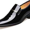 BULMEGIRY Mens Oxford Dress Shoes Faux Patent Leather Wedding Shoes Classic Lace-up Formal Tuxedo Derby Shoes Black (6.5)