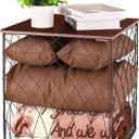 Small Coffee Table Storage, Square End Tables Blanket Basket with Lid for Living Room Folding Storage Side Table 1 Pack
