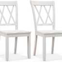 Giantex Wood Dining Chairs Set of 2 White, Armless Kitchen Chair w/Rubber Wood Frame, Cross Back, Contoured Seat, Farmhouse Wooden Side Chair, High Back Kitchen Chairs for Home Dining Room