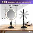 30x Magnifying Mirror with Light, Matte Black with Gold Trim, Makeup Mirror with 3 Color Lights & Brightness Adjustable, 5000mAh Rechargeable Vanity Mirror, Modern Style Side Touch + Side Charge