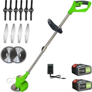 Brush Cutter Weed Wacker Weed Eater Edger Lawn Tool (Upgraded Version), Extended, Lightweight, for Lawn, Yard, Garden, Shrub Trimming and Pruning w/Battery (Green Tool(21V) + 2 Batteries)