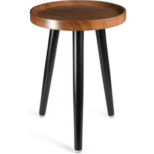 Indoor Plant Stand,Wood Mid Century Plant Table in Walnut Finish,Tall Plant Stand for Flower Pot,Modern Round Small Side End Table with Raised Design (Walnut, 12"x18")