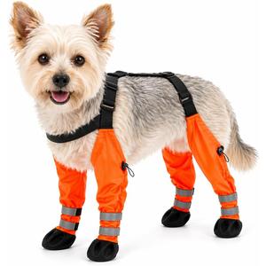 Dog Suspender Boots Waterproof, Breathable Dog Shoes Leggings for Small Dogs, Anti-Slip & Fall Paw Protector with Adjustable Strap, Dog Boots for Outdoor Walks Rain & Snow (Orange, S)