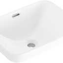 Bathroom Vessel Sink 18.2'' x 13.3'' Small Semi Recessed Bathroom Sink Rectangular Drop In Sink with Overflow White Ceramic Modern Vessel Sinks for Bathroom