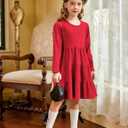 Arshiner Girl Long Sleeve Dress Tiered Ruffle Swing Tunic Shirt Dress (Red)