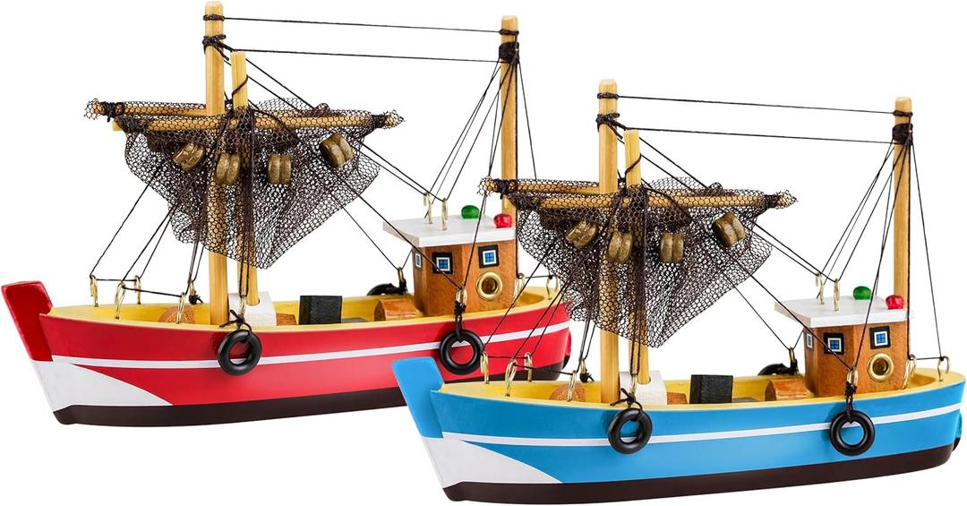 SAILINGSTORY Wooden Fishing Boat Model Decor Sailboat Decor Set of 2 Pack
