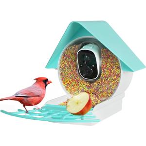 Smart Bird Feeder with Camera, 1080P HD Bird House Camera with Solar Panel, Auto Capture Bird Videos & AI Identify 10,000 Bird Species, App Notification, Free 32G SD Card, Ideal for Gift (Basic, Light Blue)