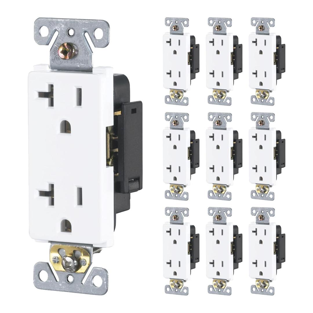 Faith [10-Pack] Duplex Receptacle Outlet, Non-Tamper-Resistant 3-Prong Outlet Receptacle, 3-Wire, Self-Grounding, 2-Pole,20A 125V, UL Listed, White