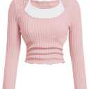SOLY HUX Girl's Cute Long Sleeve Crop Tops Preppy T Shirts Casual Halter Tops Cute Clothes for Girls Size 8-12 (Pink)