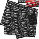 100 Magnetic Tool Box Labels with Icons, Pre-Printed Tool Chest Drawer Markers with 4 Blanks, Lightweight Magnet Tags for Steel Cabinet Organization & Garage Storage, 3 x 1 inch Black
