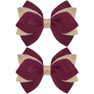 4 Inch Sparkly Glitter Burgundy Red Hair Bow Clips for Girls Boutique Sequin Alligator Barrettes Pins for Teens Toddler Children Kids Grosgrain Hair Accessories for Christmas