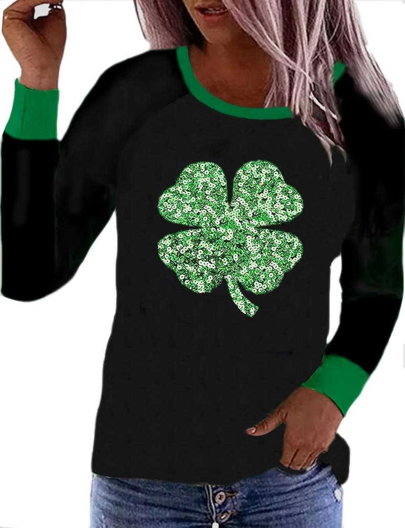 Roshop Easter Shirts Women Long Sleeve Cute Bunny T-Shirt Raglan Graphic Tees (Black, XXL)