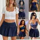 Avidlove Women Ruffle Skirt Ruched Waist Short Skirts Sexy Glitter Skirt Mini Lingerie Skirts (Blue)