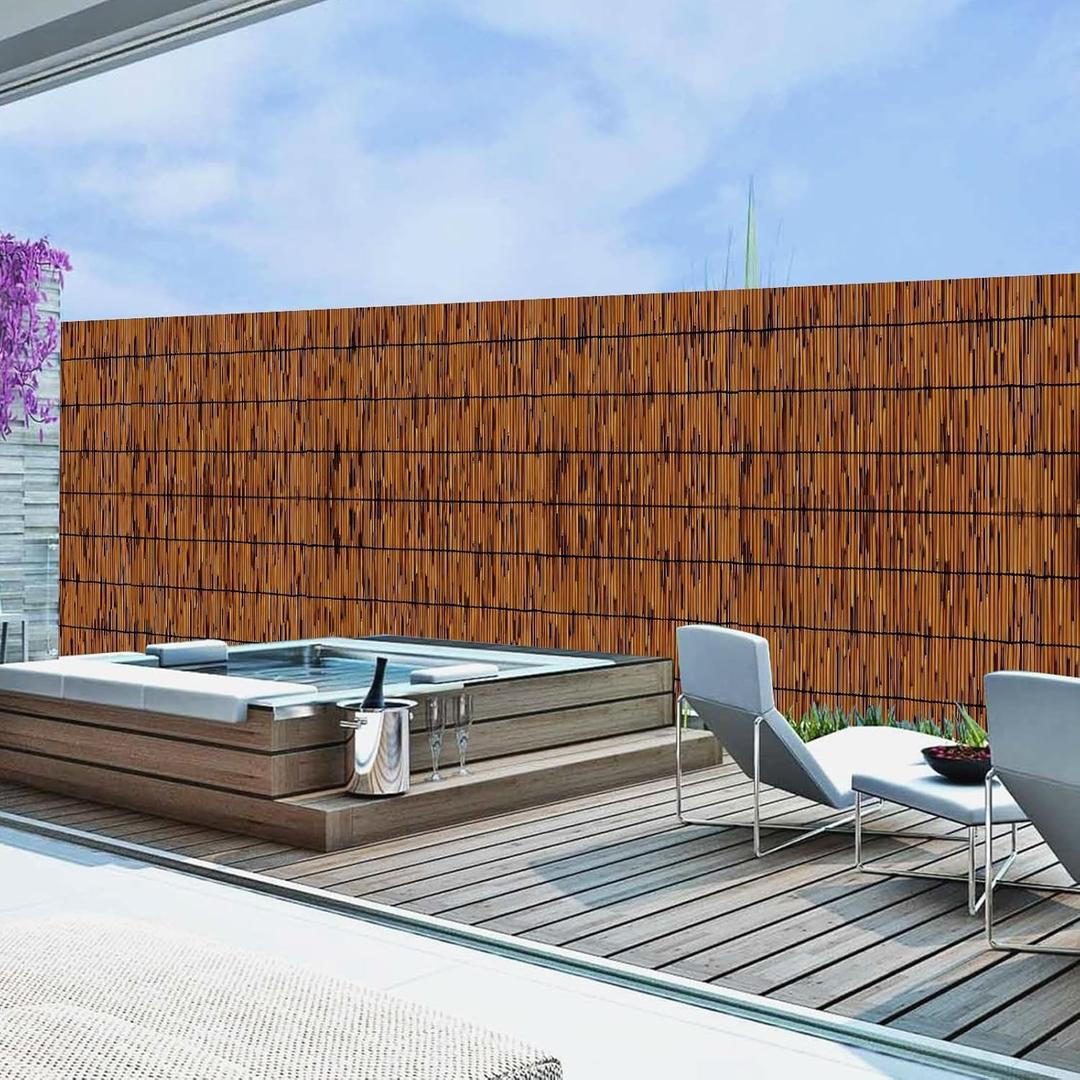 PAKNANO 2 Pack Natural Reed Fencing, 2.6FT X 6.6T Reed Screen Balcony Reed Fence Bamboo Screen Fencing for Outdoor Backyard Patio（Brown）