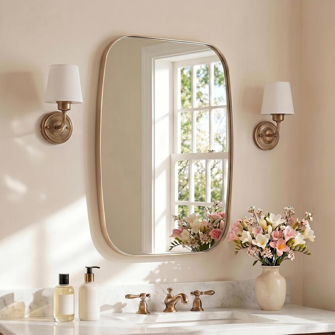 ANDY STAR Brushed Champagne Bronze Oblong Wall Mirrors for Bathroom