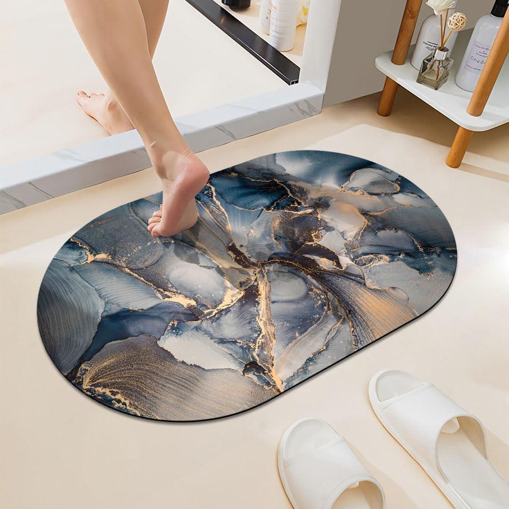 Light Grayish-Blue Gold Marble, Super Absorbent Quick-Drying Bathroom Mat Rug, Rubber Non-Slip Bottoms, Easy to Clean,Ultra Thin Bathroom Rugs Fit Under Door and Bathtub(1624Inch)