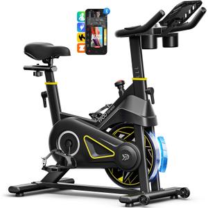 YPOO Exercise Bike, Adjustable Magnetic Resistance Stationary Bikes for Home Cardio with Exclusive App, Indoor Bike with 330lbs Weight Capacity Comfortable Seat, Tablet Mount and Fitness Courses