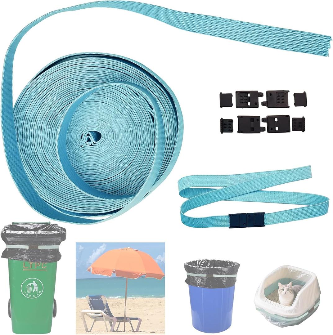 Trash Can Bands, DIY Adjustable-Length Long Rubber Bands, Non-Slip Trash Can Elastic Bands, 0.59 IN Width Fits All Trash Can Ban Sizes, 590 IN Length (Includes 10 Connecting Clips)
