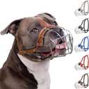 BRONZEDOG Pitbull Dog Muzzle Breathable Metal Basket for Large Dogs Amstaff Staffordshire Terrier Biting Chewing Barking (Leather, Brown)