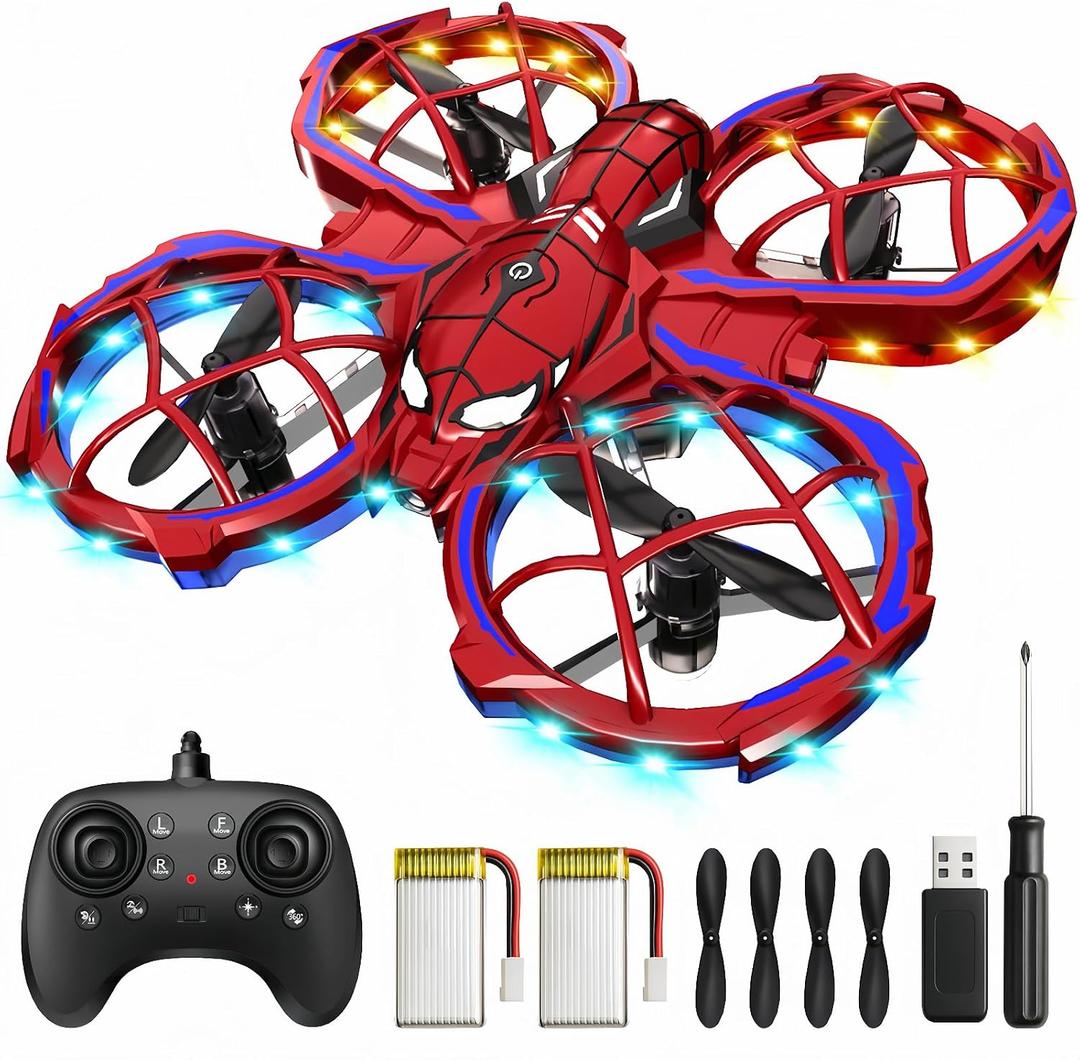 Spider Mini Drone for Kids, RC drone with LED Lights, Indoor & Outdoor Flying Toy for 8-12 Years Old Boys, 3 Speeds Mode, 360 Flips, Auto Hovering, Headless Mode, Easter Birthday Gifts for kids