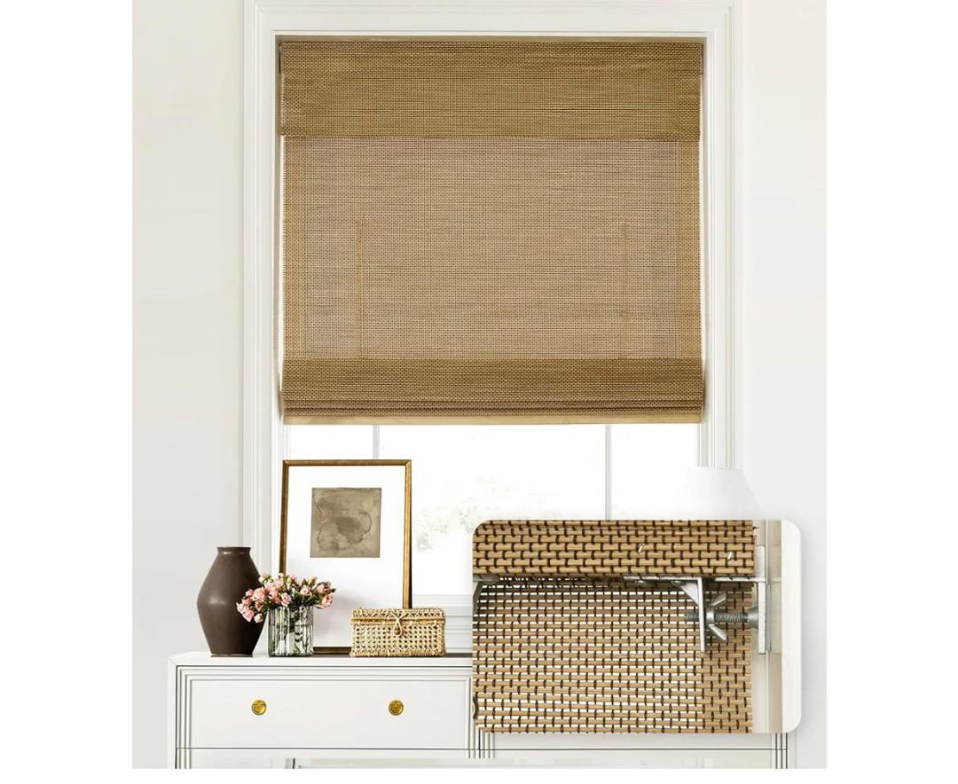 LazBlinds No Tools No Drill Cordless Bamboo Roman Shades, Light Filtering Window Treatment, Roll Up Bamboo Blinds for Windows 32'' W x 64'' H, Acorn