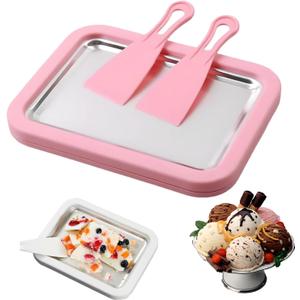 Rolled Ice Cream Maker Machine - Perfect for Home & Parties UseDIY Manual Rolled Ice Cream Tray - Ice Cream Machine for Delicious Hand-Rolled Desserts (Pink)