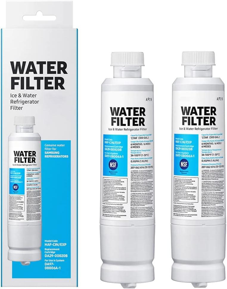 HAF-CIN/EXP Refrigerator Water Filter Compatible with DA29-00020B & DA97-08006A-1 Carbon Block Filtration, 99% Contaminant Reduction Fresh Drinking Water 6-Month Life (2 Pack)