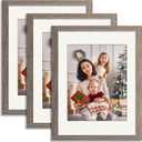 11x14 Picture Frame Set of 3 Gray, Made of Solid Wood 8x10 with Mat or 11x14 Without Mat, Wall Mounting Photo Frames With Plexiglass for Wall or Tabletop Display