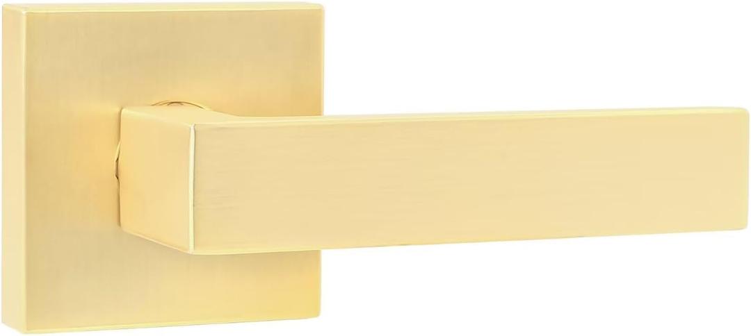 Leydebong 1 Pack Gold Door Lever Door Handle for Closets French Doors, Square Dummy Door Lever,Non-Turning Single Side Pull, Easy Installation Pull Only Lever Set