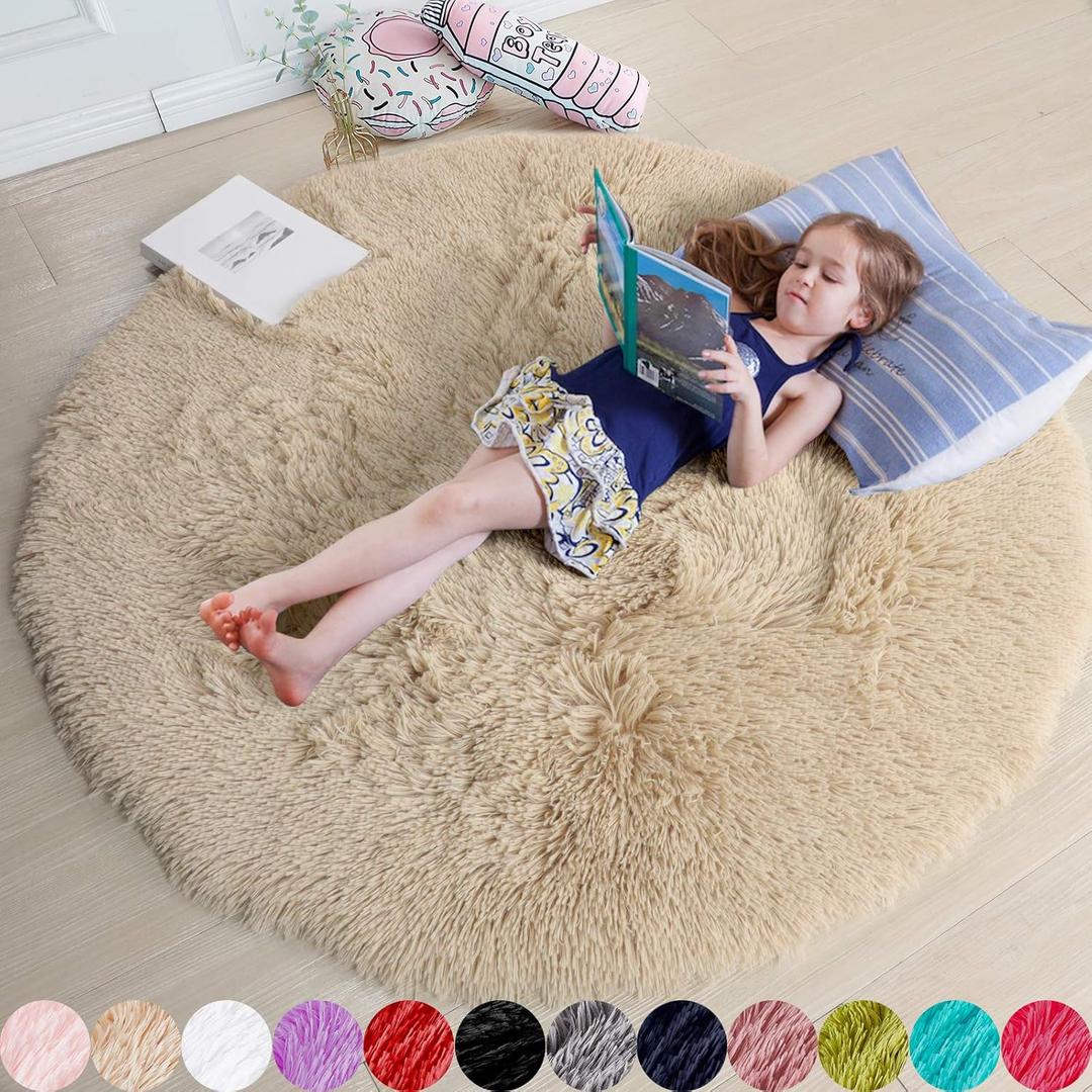 Amdrebio Beige Round Area Rug 4Ft for Bedroom, Machine Washable, Fluffy Plush Shag Furry Circle Rugs for Kids Room, Living Room Decor Aesthetic, Cute Fuzzy Carpet for Nursery Playroom Dorm Baby Teens Amdrebio Beige Round Area Rug 4Ft for Bedroom, Machine Washable, Fluffy Plush Shag Furry Circle Rugs for Kids Room, Living Room Decor Aesthetic, Cute Fuzzy Carpet for Nursery Playroom Dorm Baby Teens