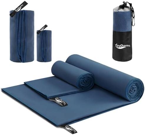 TinyCharms Microfiber Hiking & Sports & Travel Towel Set- Quick Dry, Lightweight,Super Absorbent, Compact - for Camping, Gym, Backpacking, Beach, Swimming - Includes 2 Sizes & Carrying Bag & Clip