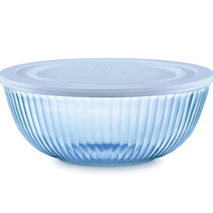 Pyrex Colors Tinted Large Glass Mixing Bowls With Lids, Nesting Space Saving Set of Bowls For Prepping and Baking, 4.5QT